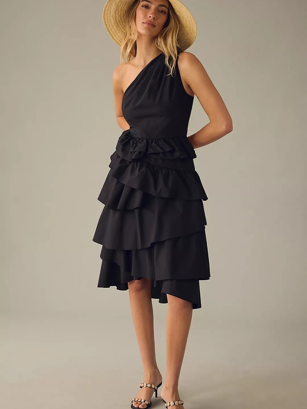 Anthropologie One-Shoulder Tiered Midi Dress 🌿 Cottagecore Boho Cotton 14 Plus